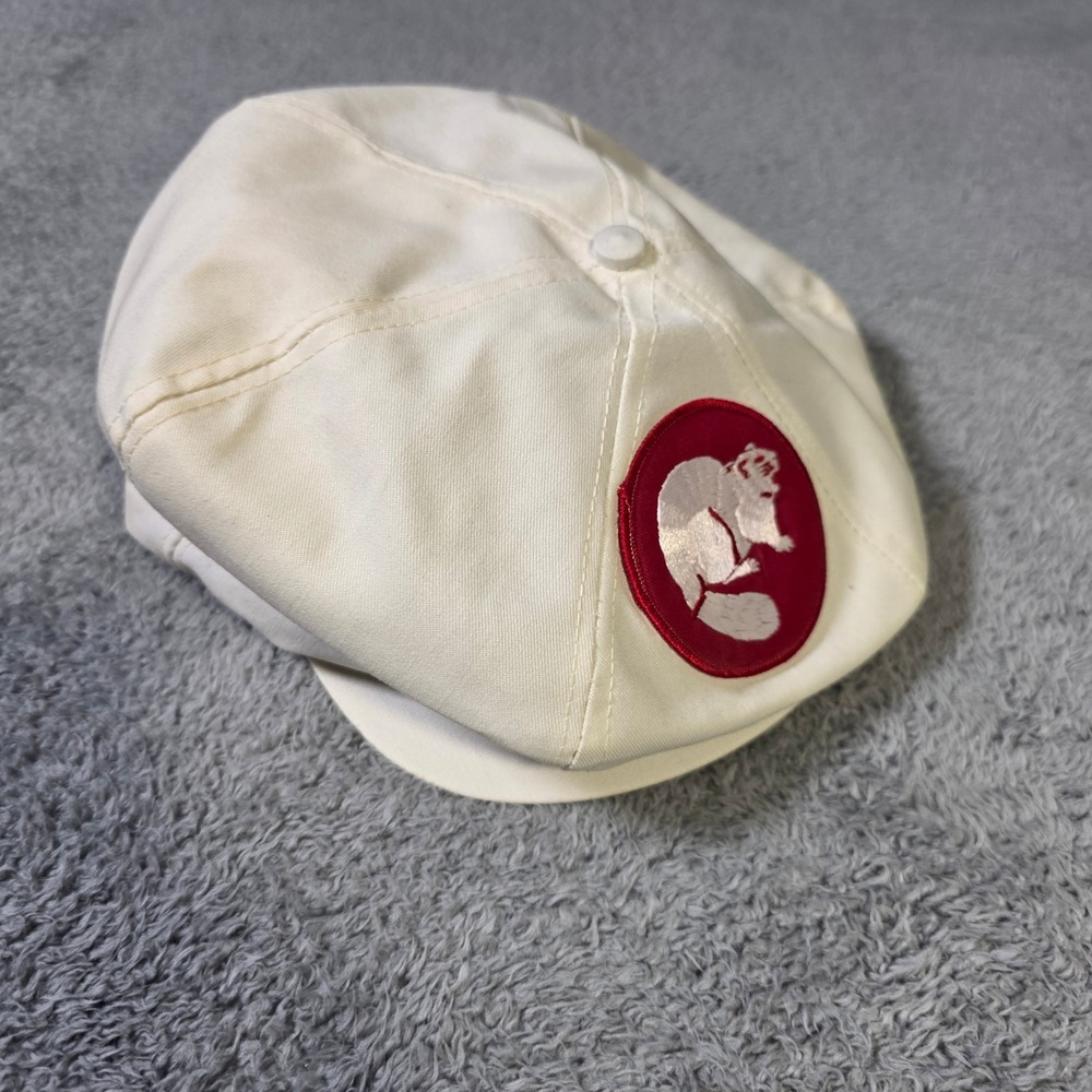 White Cotton Newsboy Cap with Red Embroidered Patch